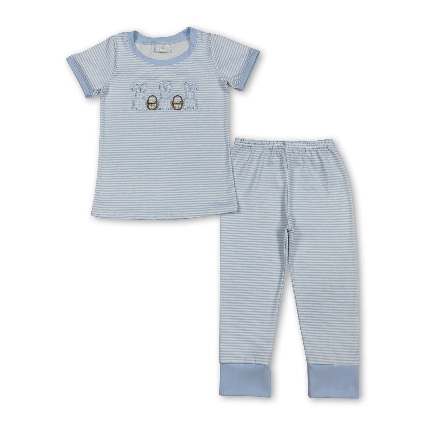 Stripe short sleeves rabbit eggs top pants boys Easter outfits