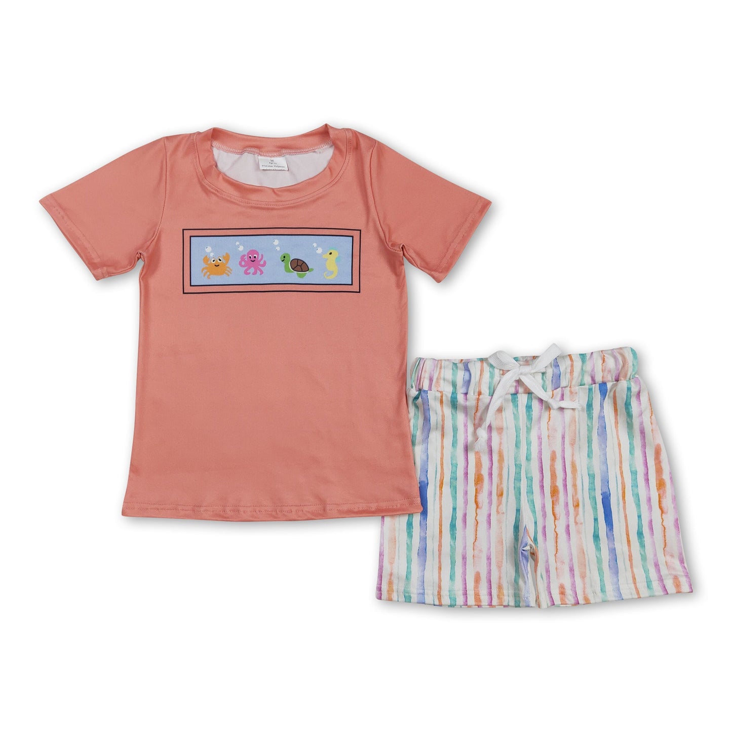 Crab octopus turtle seahorse top shorts boys summer clothes