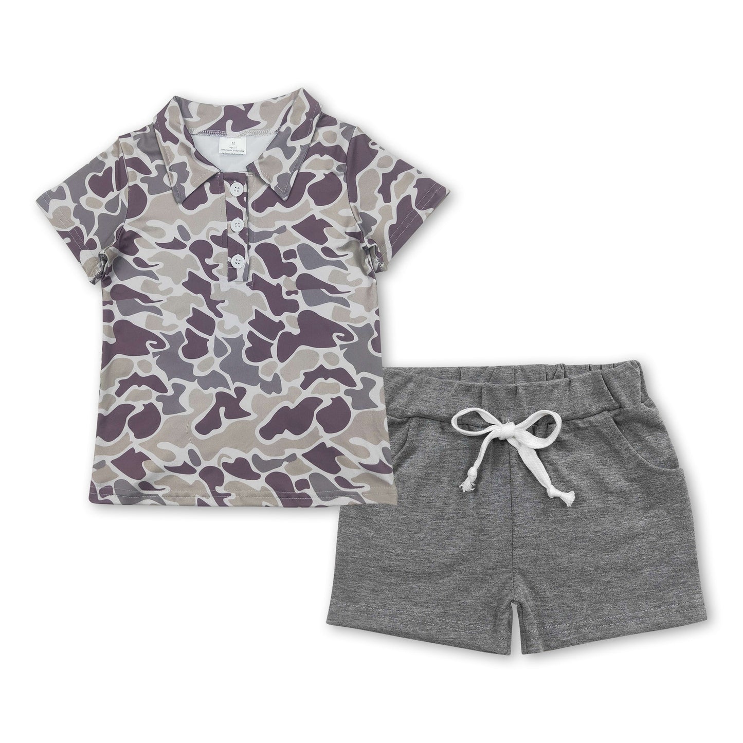 Camo polo shirt grey shorts kids boys clothes