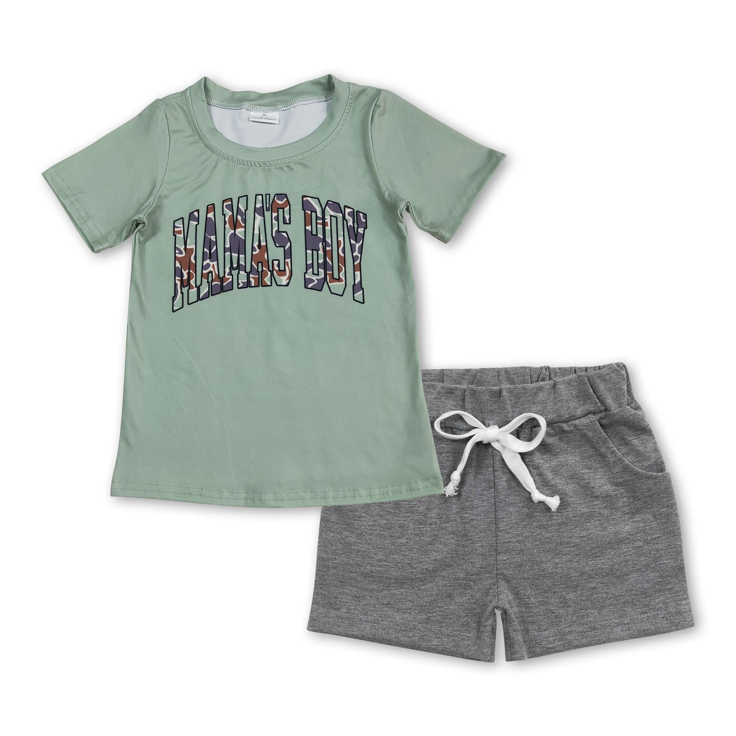 Short sleeves camo mama's boy top grey shorts clothes