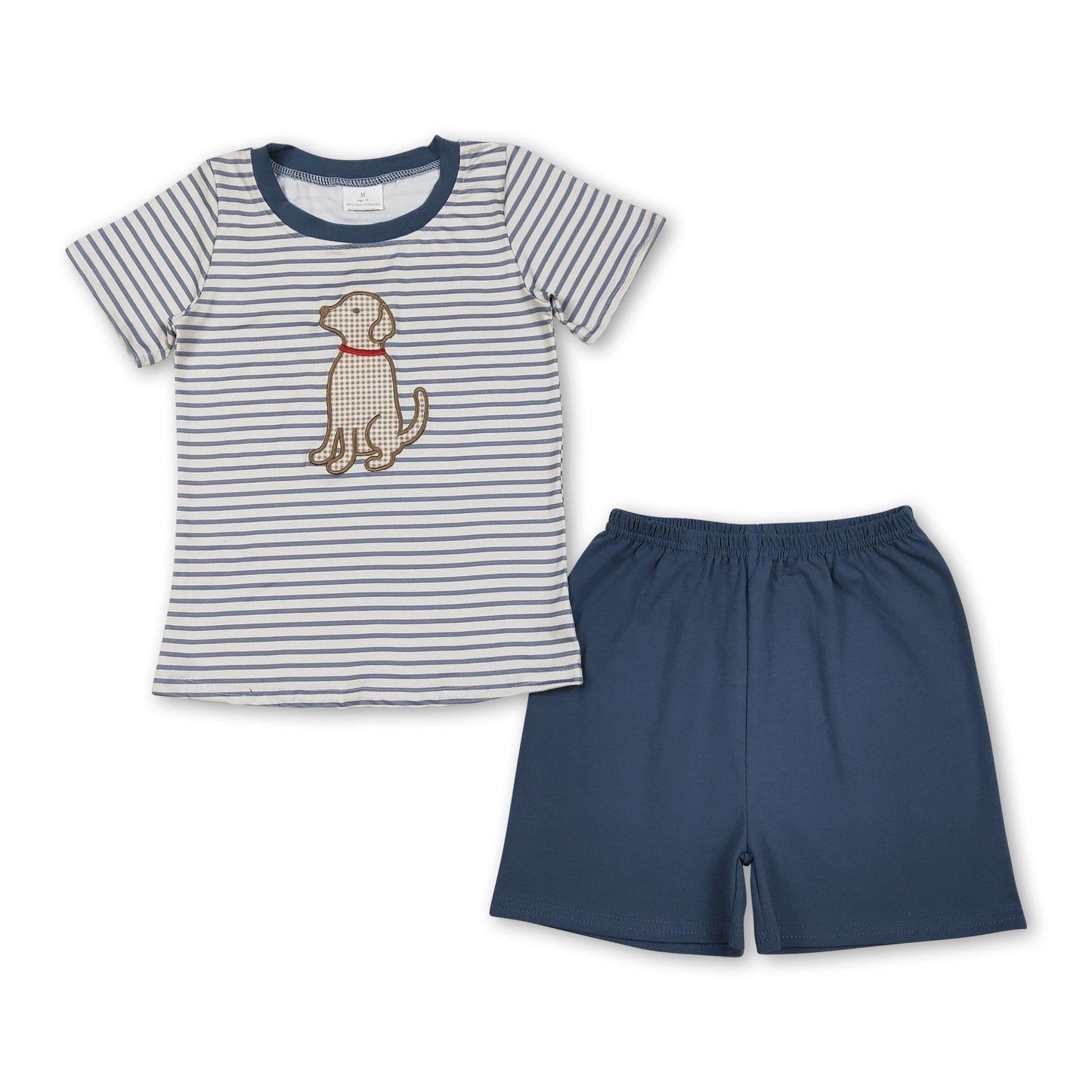 Short sleeves stripe dog embroidery top shorts boys clothes