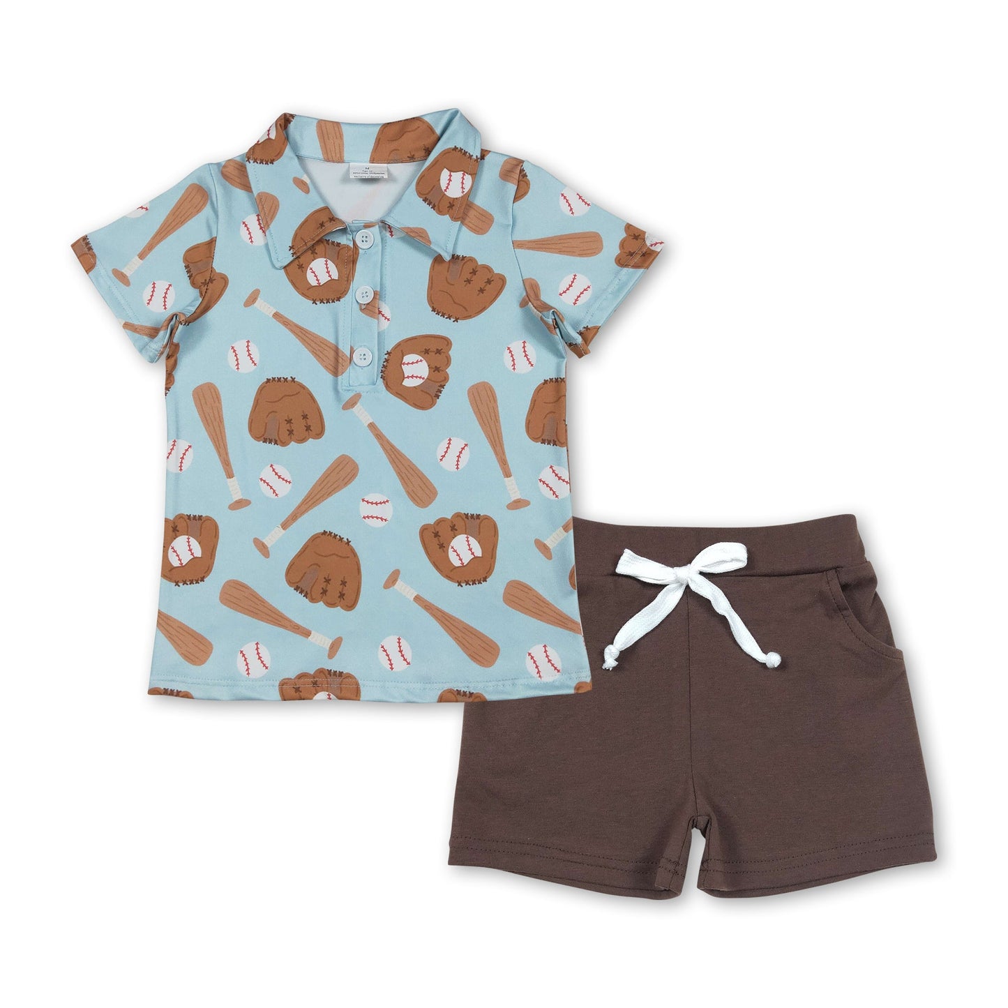 Short sleeves baseball polo shirt brown shorts boys outfits