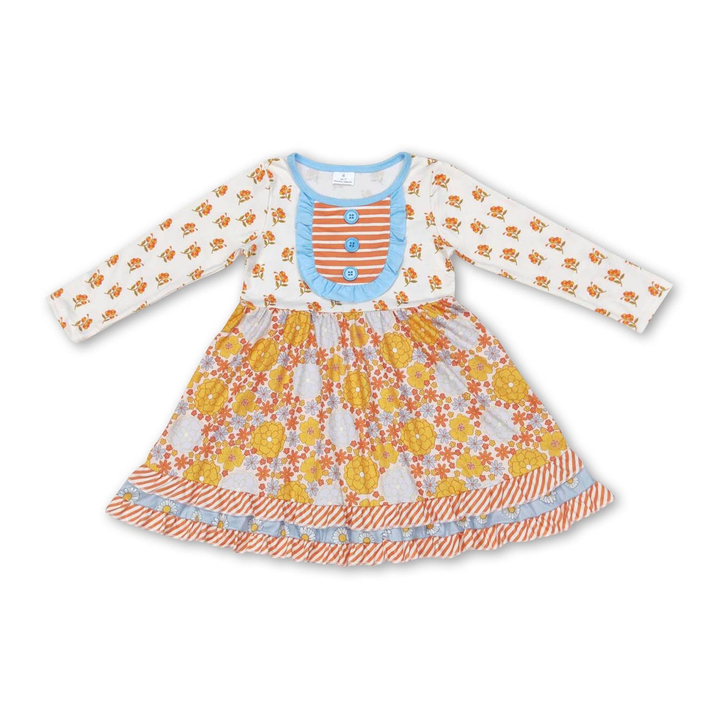 Long sleeves floral ruffle girls fall dresses