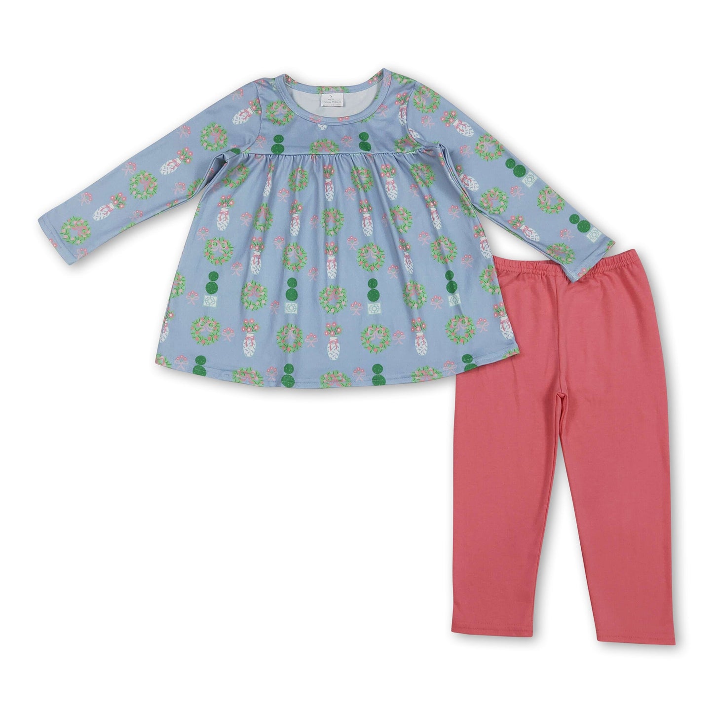 Long sleeves floral bow tunic leggings girls clothing