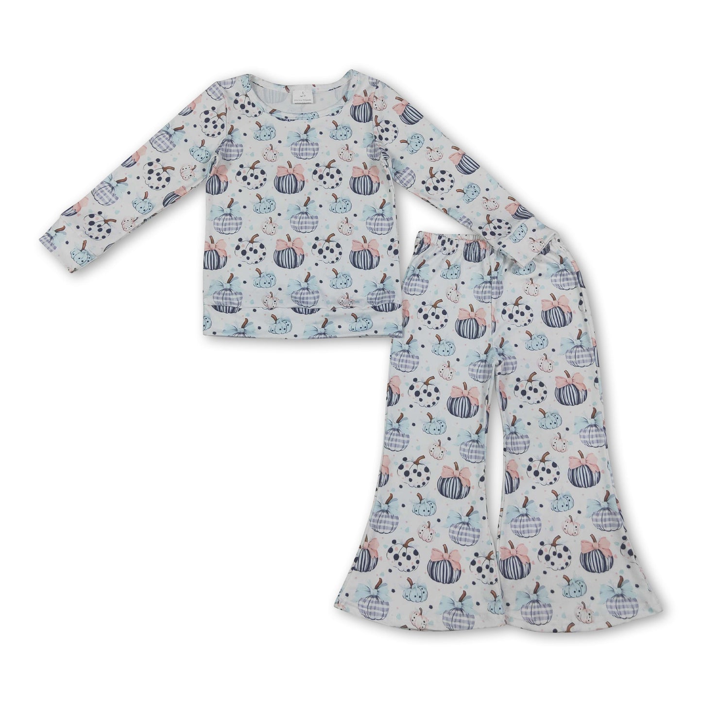 Long sleeves pumpkin bow top pants kids girls fall clothes