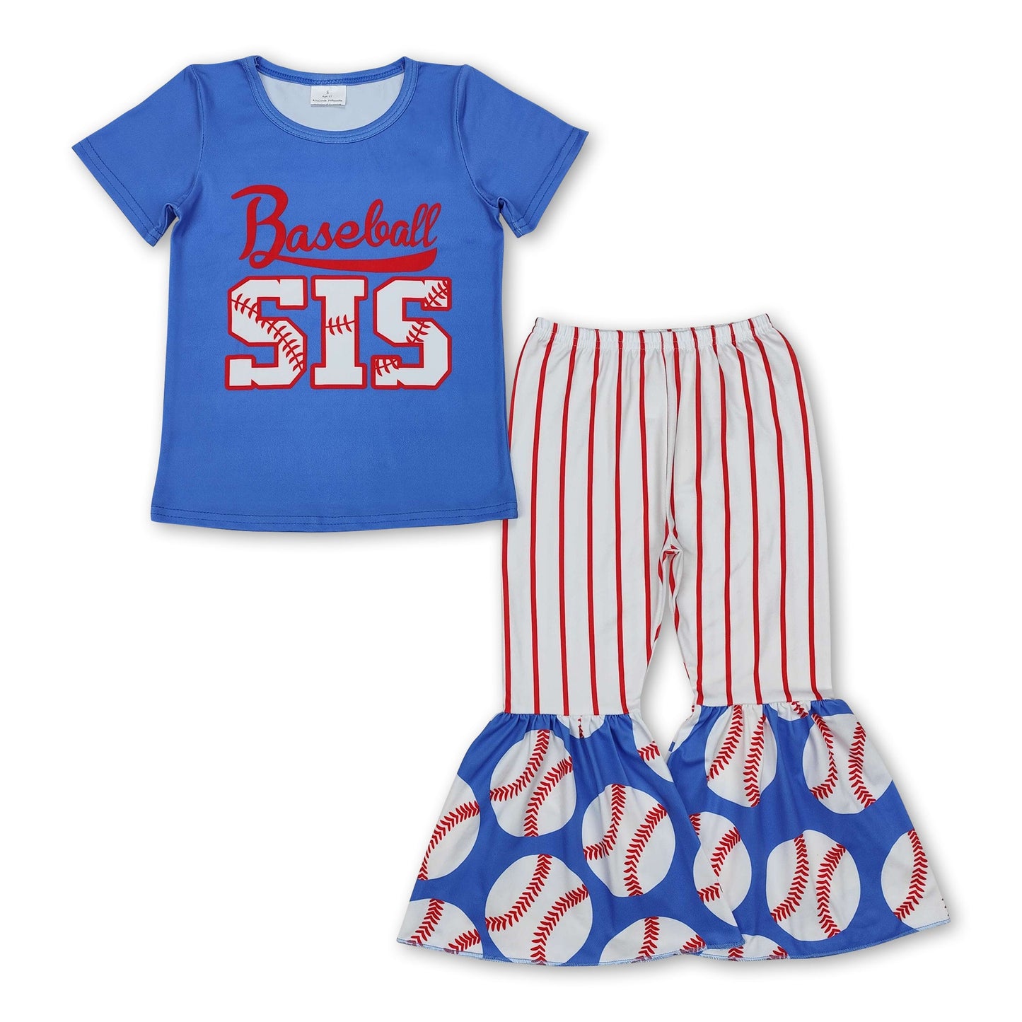 Blue baseball sister top stripe pants kids girls clothes