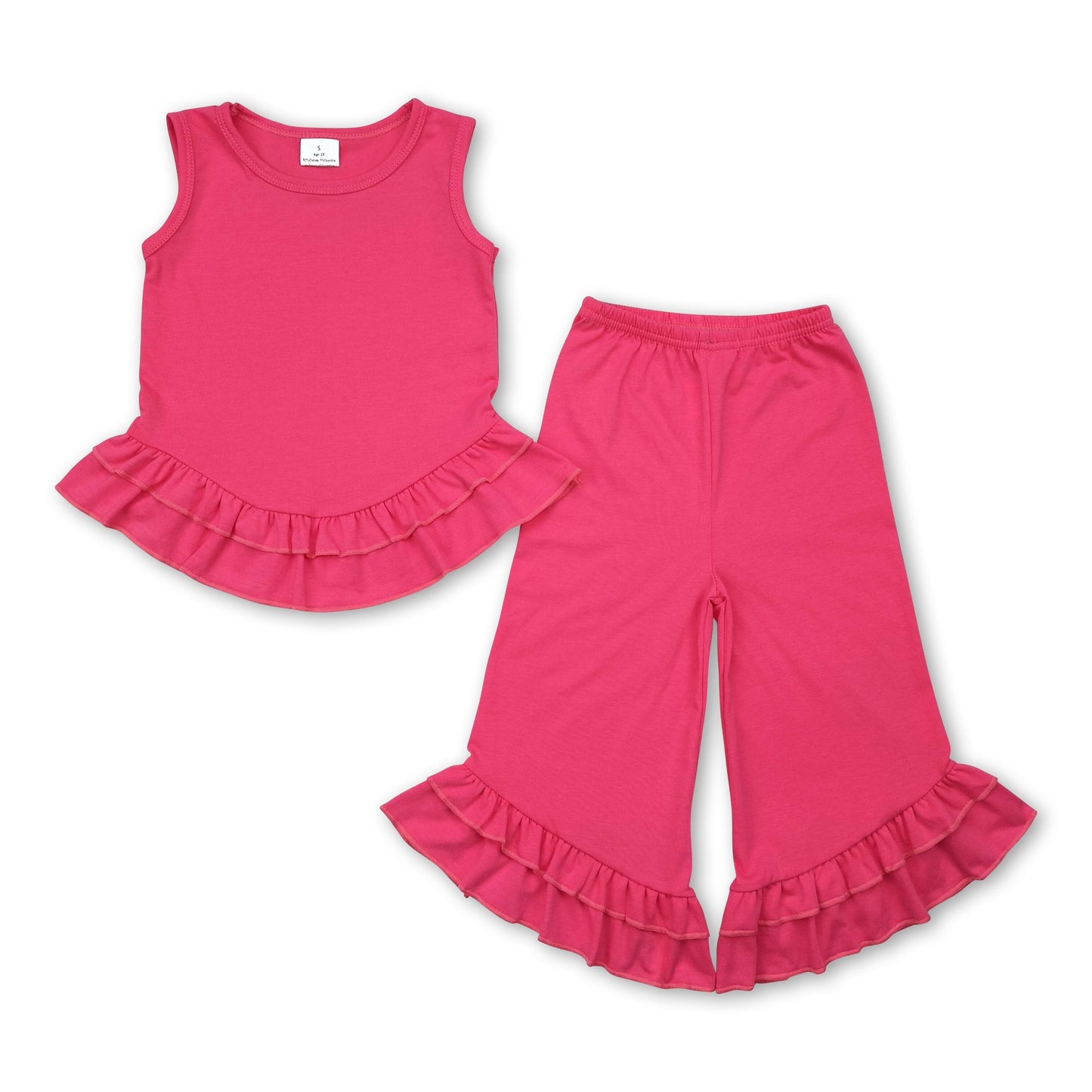 Hot pink sleeveless ruffle top pants kids girls clothing
