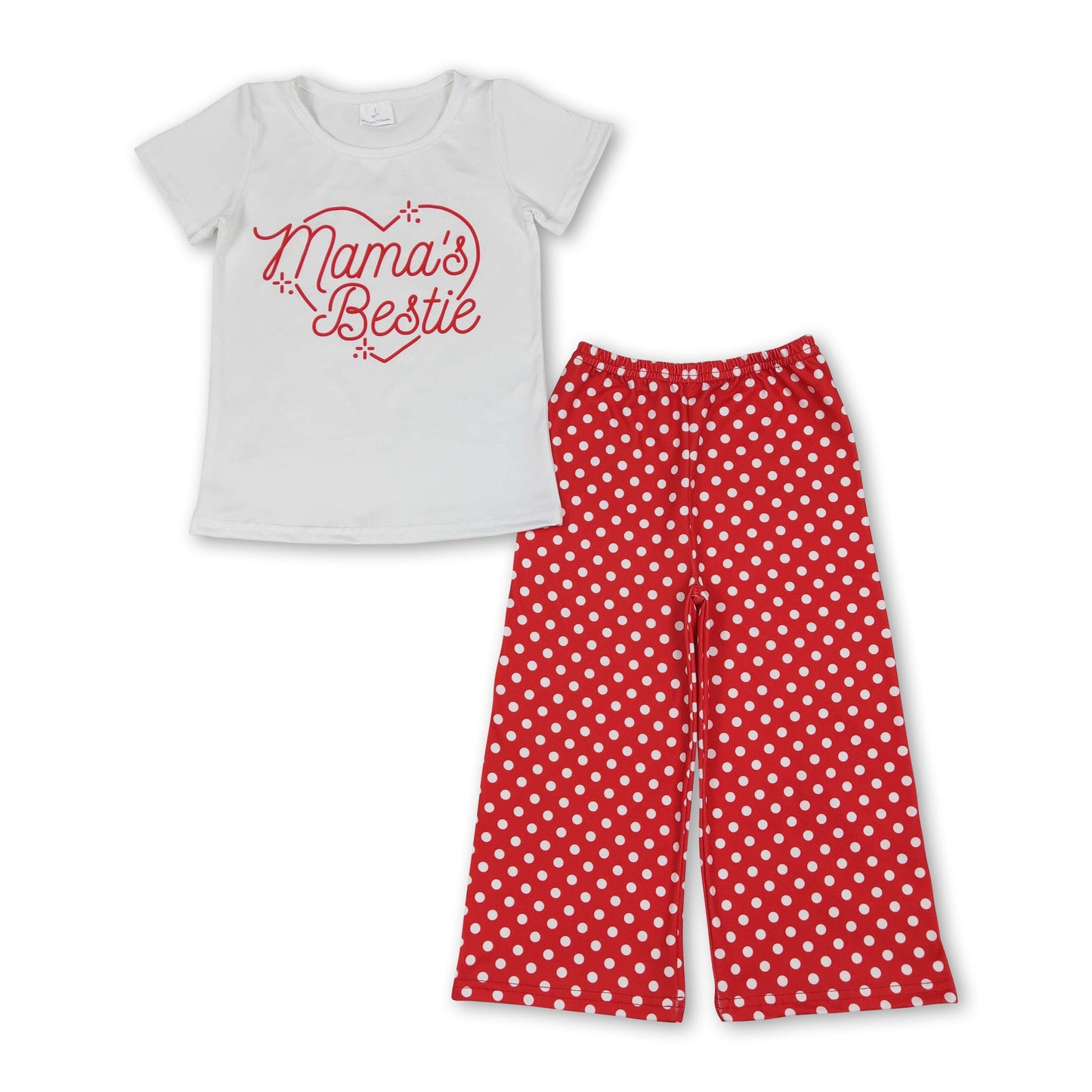 Mama's bestie heart top polka dots pants girls outfits