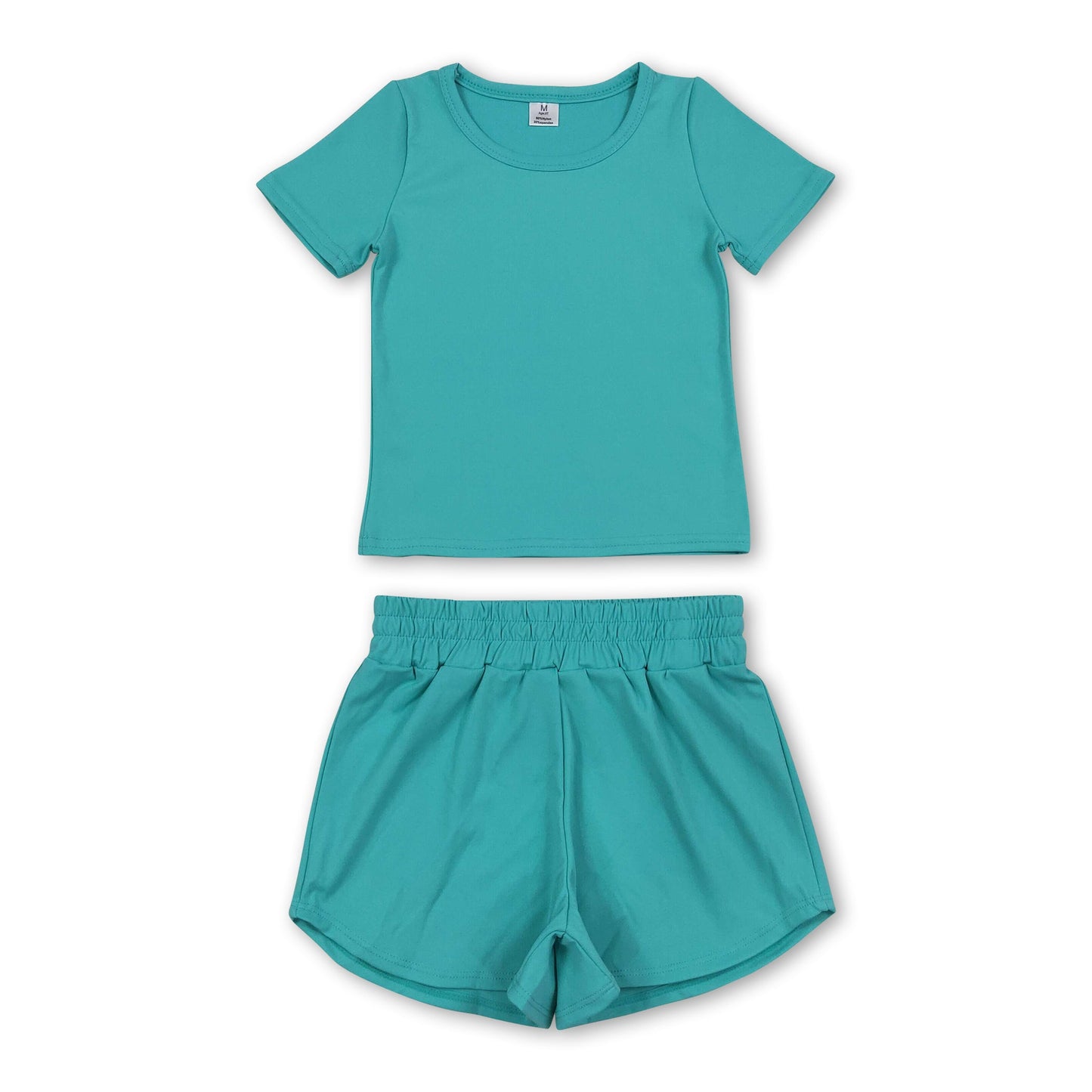 Short sleeves mint top shorts kids girls yoga active set