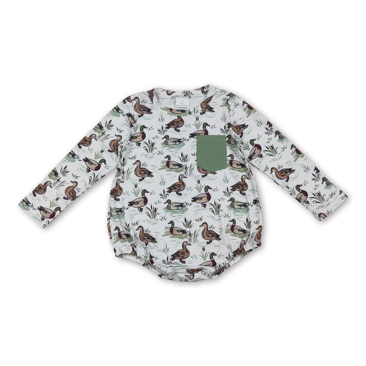 Long sleeves pocket duck baby boy romper