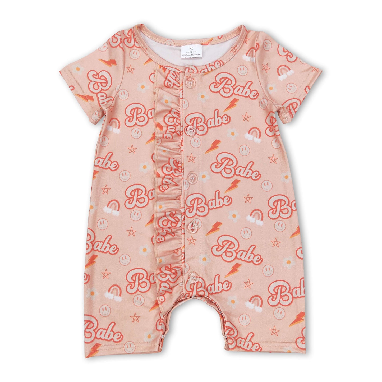 Short sleeves smile rainbow ruffle baby girls romper