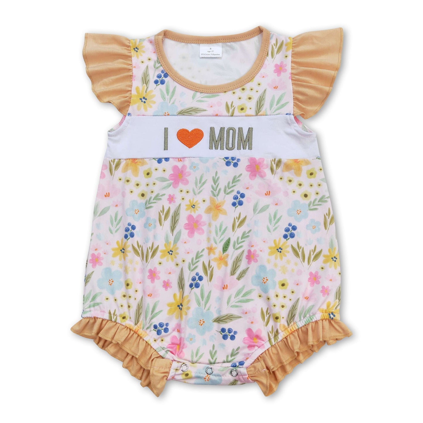 Flutter sleeves I love MOM floral baby girls romper