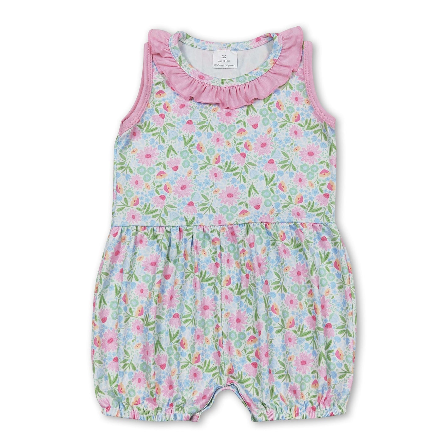 Sleeveless pink floral baby girls summer romper