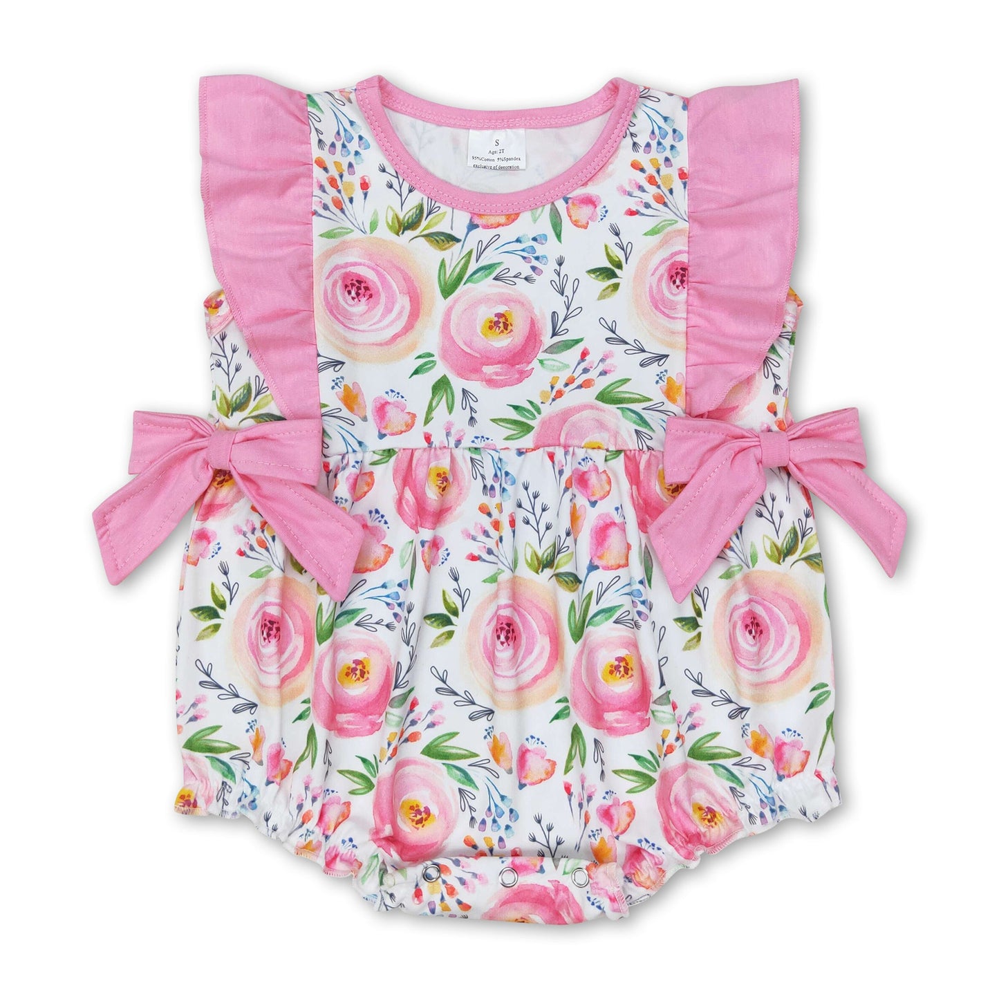 Pink ruffle floral baby girls spring summer romper