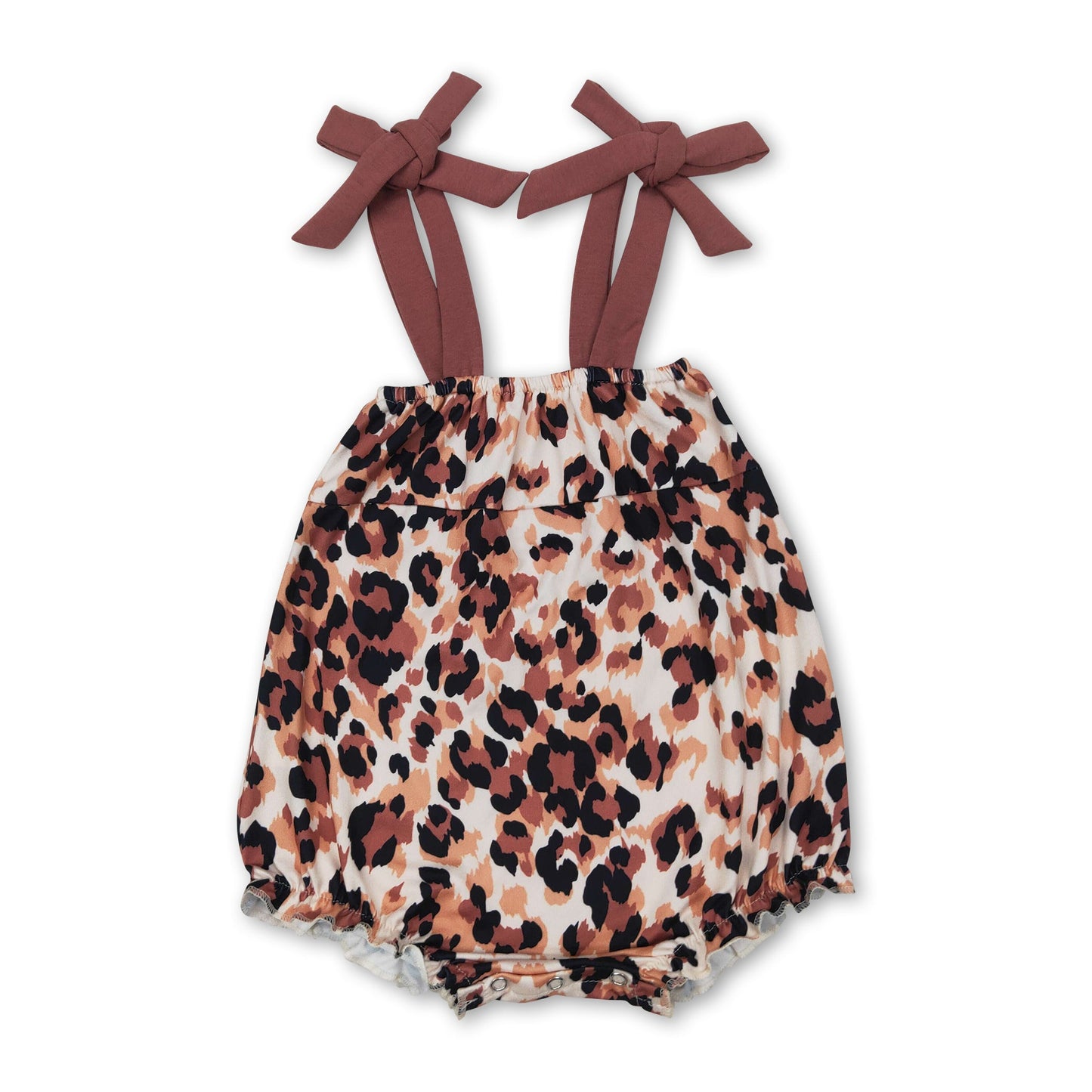 Brown straps leopard baby girls summer romper
