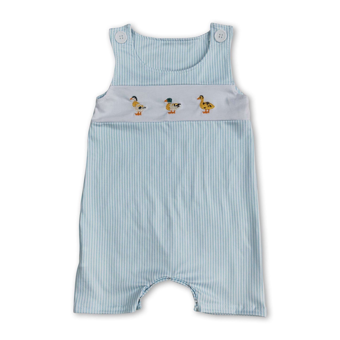 Sleeveless light blue stripe duck baby boy romper