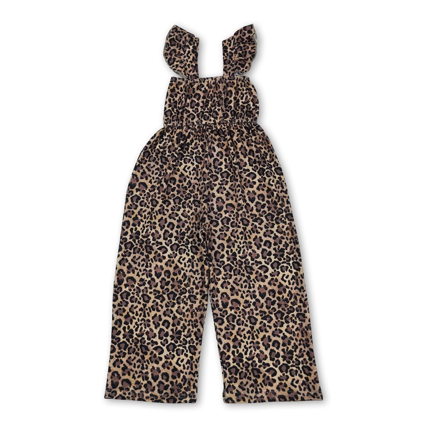 Flutter sleeves leopard kids girls summer jumpsuit