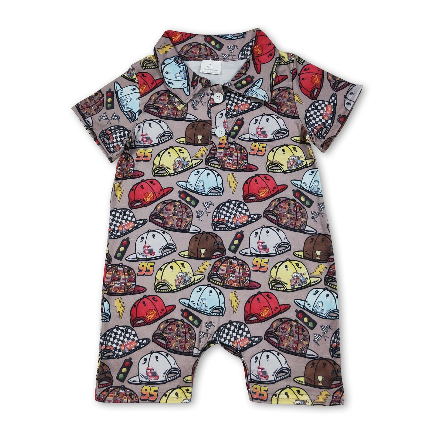 Short sleeves car cap baby boy summer polo romper