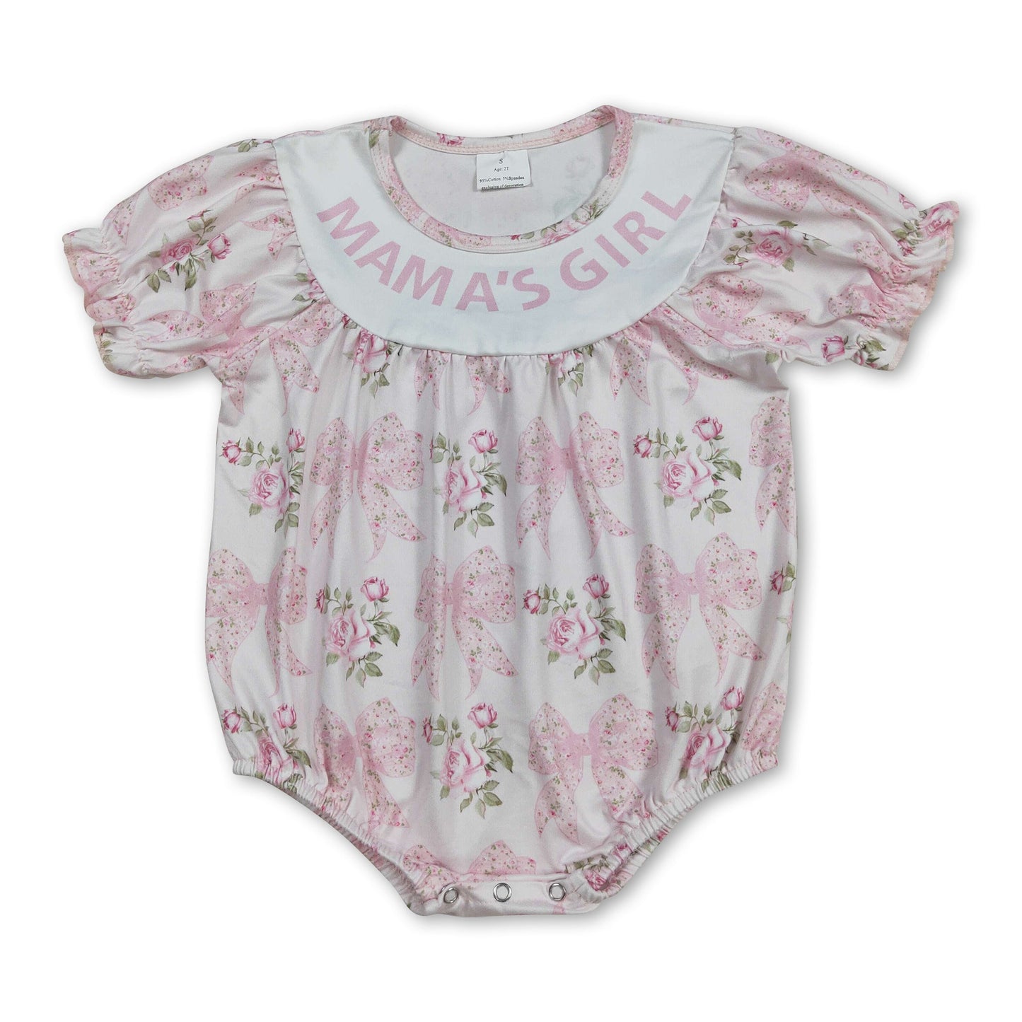 Short sleeves mama's girl pink floral bow baby romper