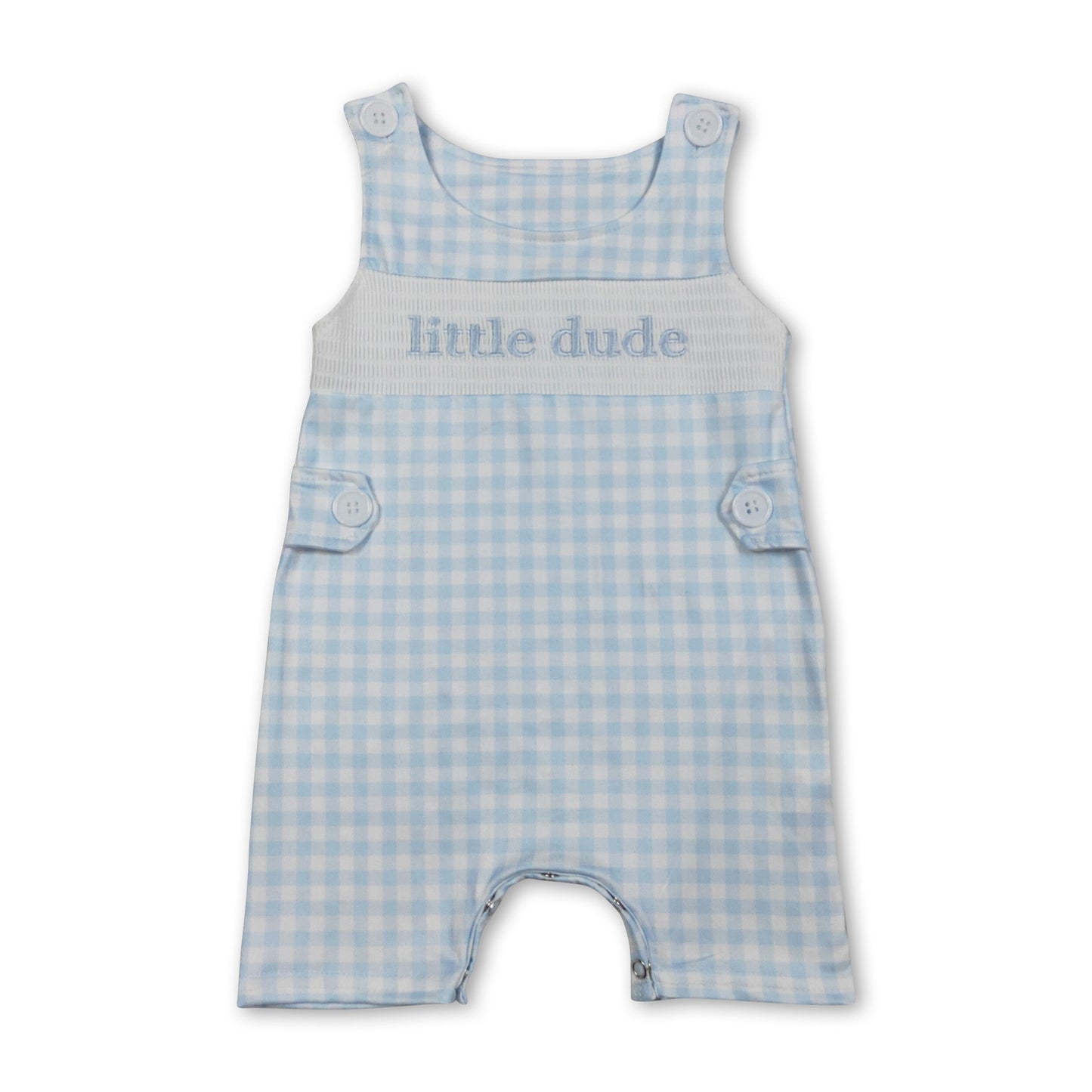Sleeveless plaid little dude baby boys smocked romper