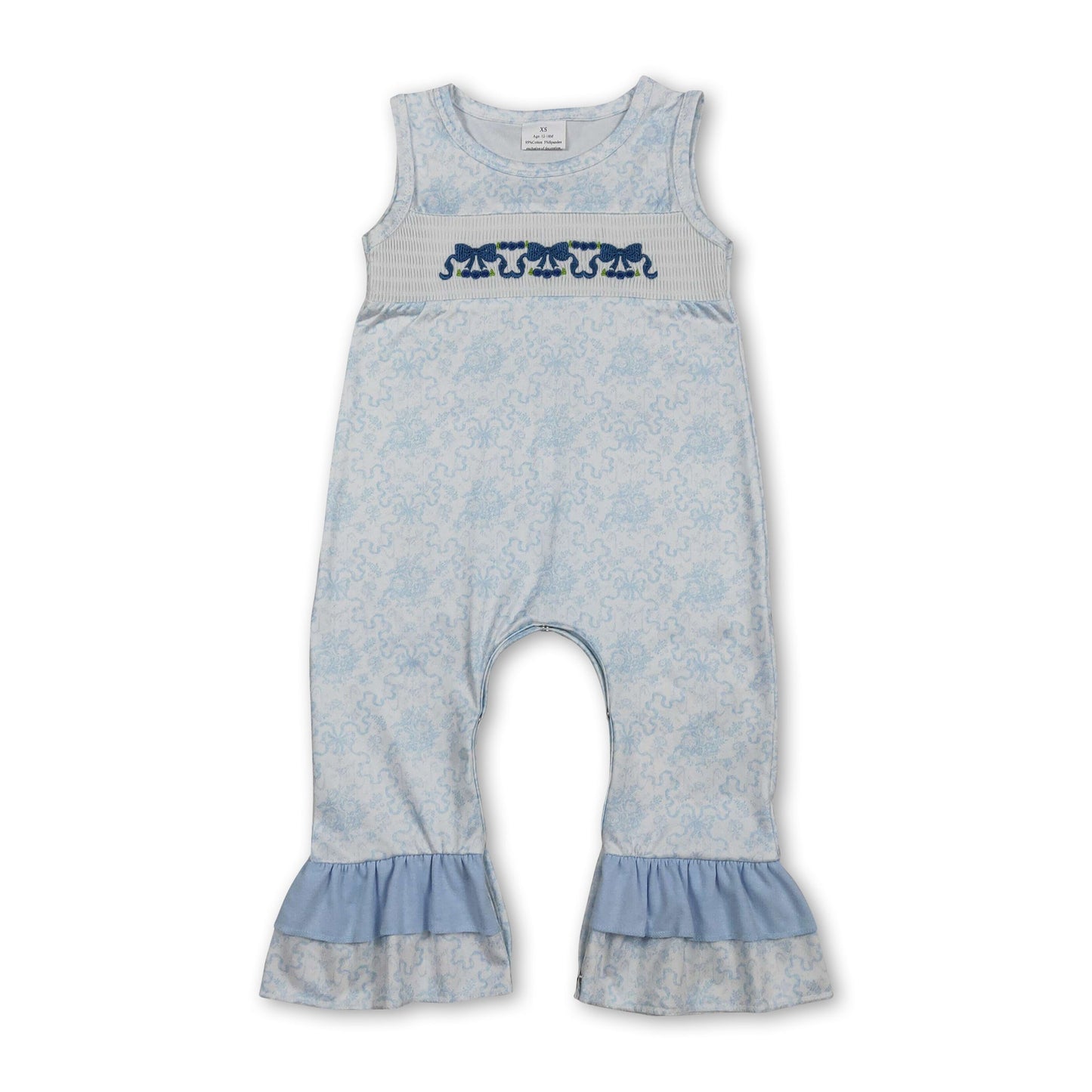 Sleeveless floral bow ruffle baby girls romper