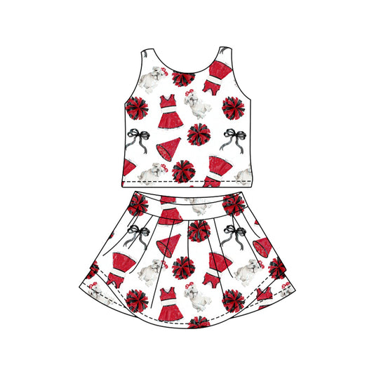 MOQ 5 pcs sleeveless dog bow top skirts girls team active outfits