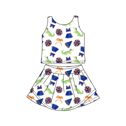 MOQ 5 pcs sleeveless crocodile bow top skirts girls team active outfits