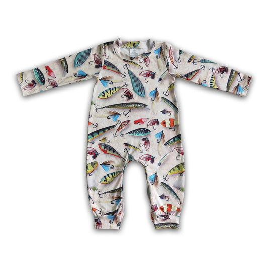 Fish print long sleeve baby boy romper