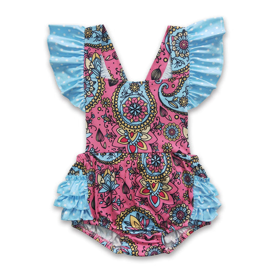 Girl Floral Blue Dot Romper