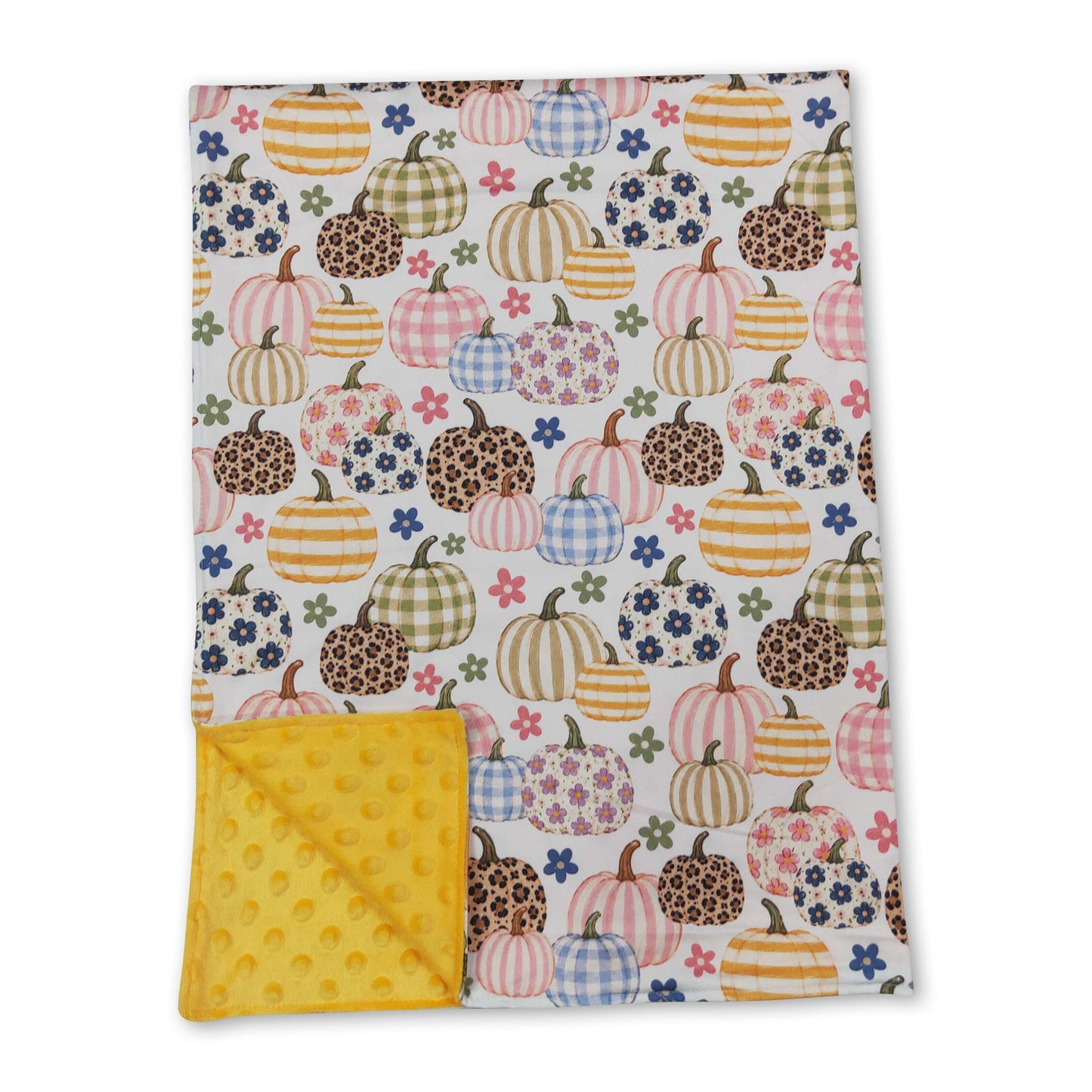 Floral pumpkins yellow polka dots baby girls fall blanket