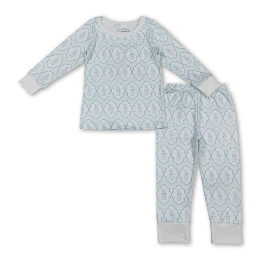Long sleeves rabbit top pants kids boys Easter pajamas