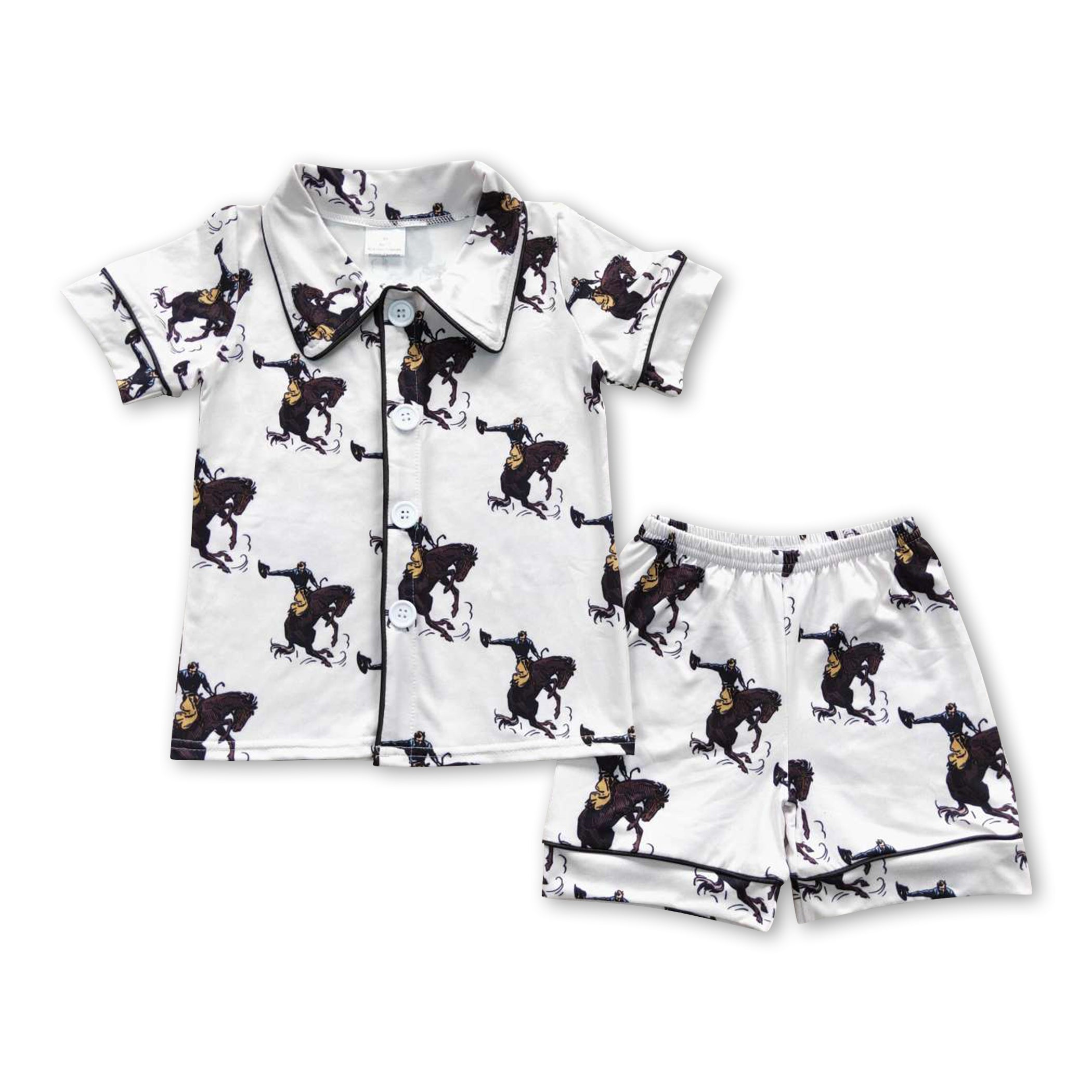 Short sleeves horse rodeo baby kids summer pajamas – Boots Bows Camo