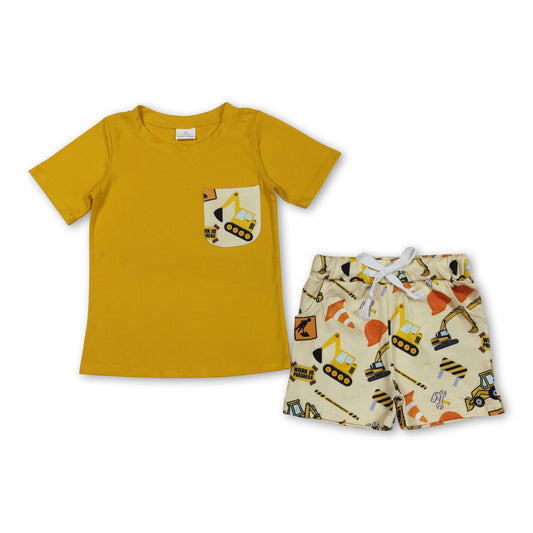 Yellow pocket top constructions shorts boys clothes