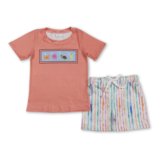 Crab octopus turtle seahorse top shorts boys summer clothes