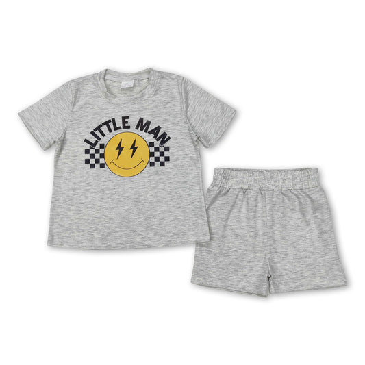 Grey short sleeves little man smile kids boys clothes