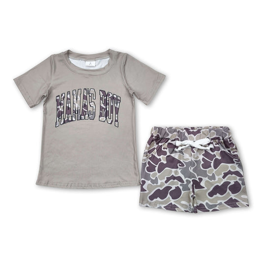 Short sleeves mama's boy camo shorts children outfits