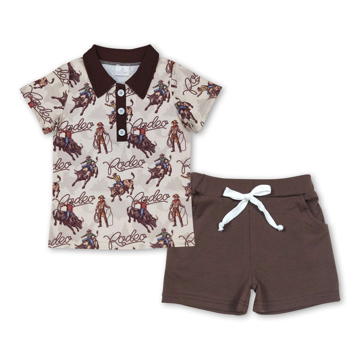 Seven Rodeo Short Short sleeves rodeo polo shirt brown shorts boys clothes – Boots Bows Camo