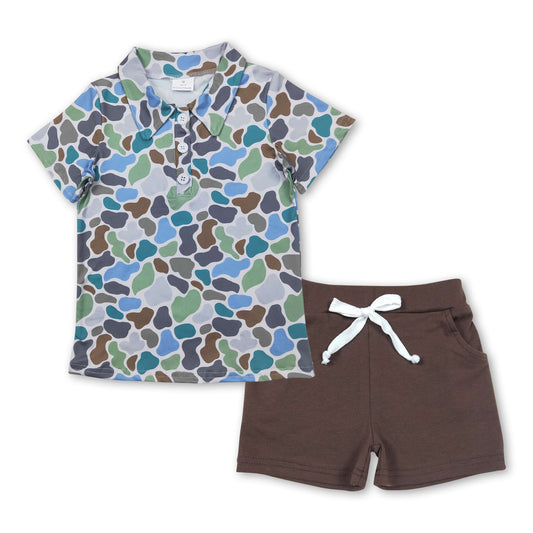 Green camo polo shirt brown shorts kids boys clothes