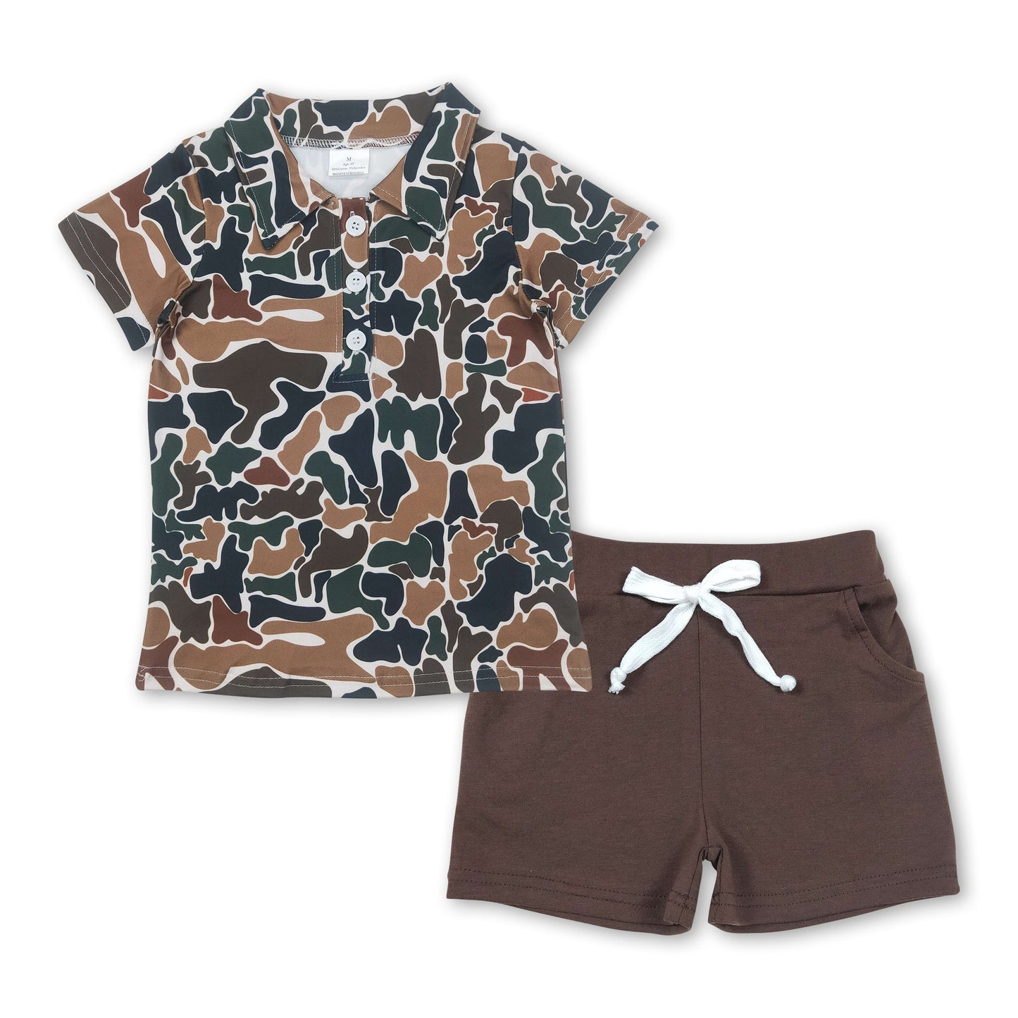 Brown camo polo shirt shorts kids boys clothes
