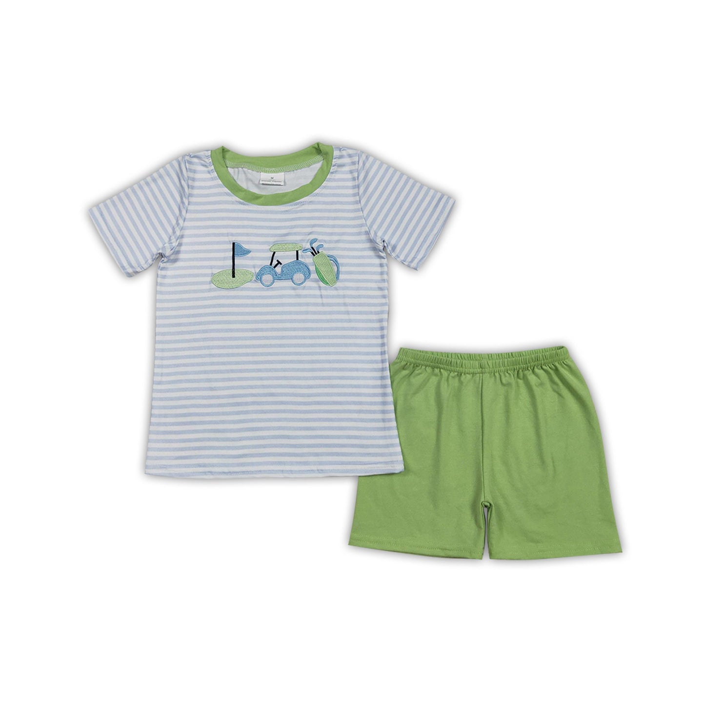 Stripe golf top top green shorts kids boys clothing