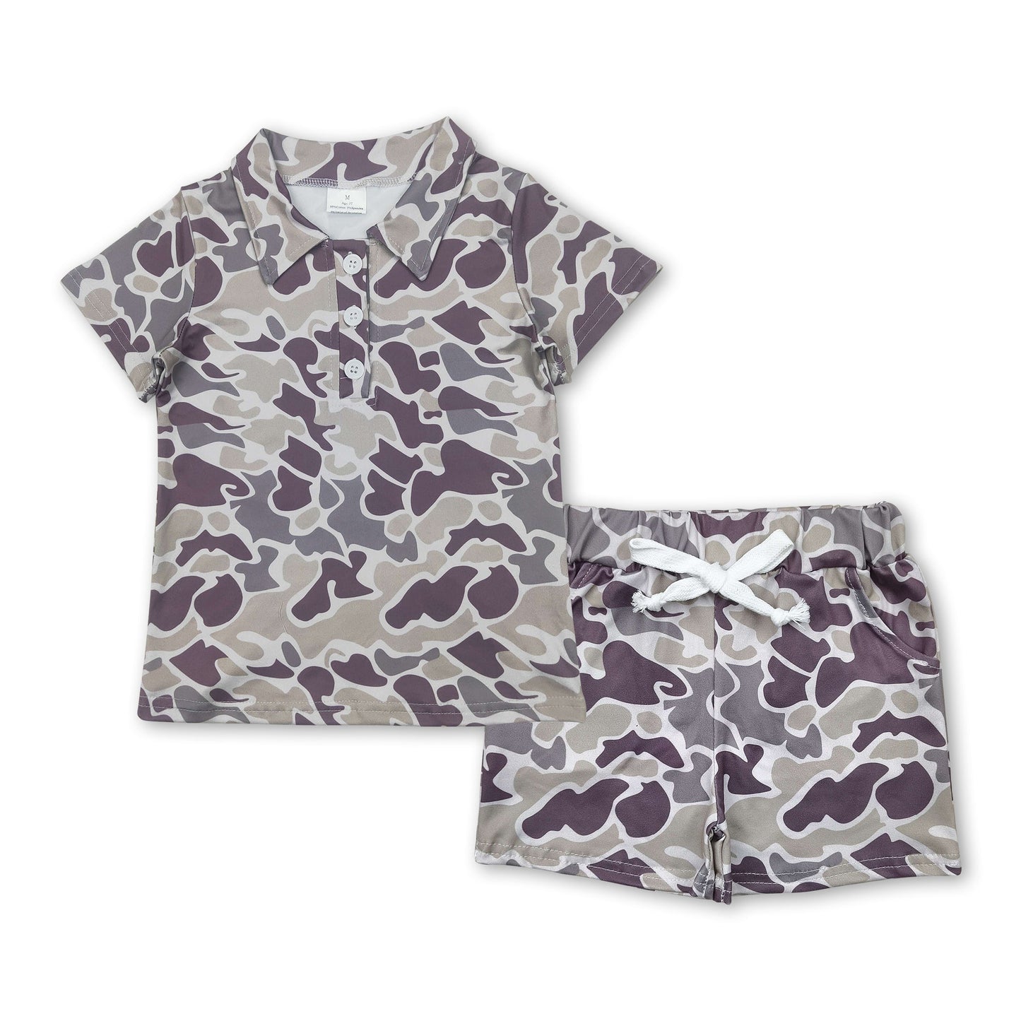Camo polo shirt brown shorts kids boys summer clothes