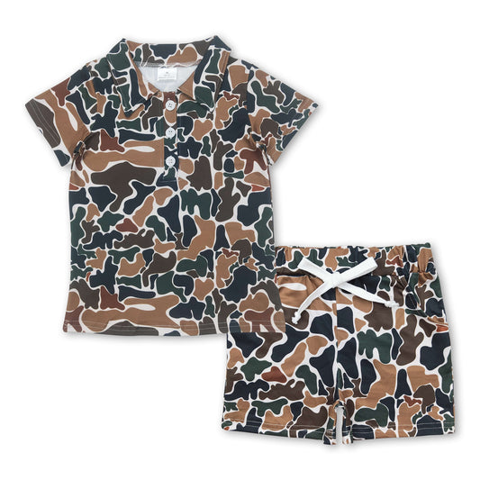 Brown camo polo shirt brown shorts kids boys summer clothes