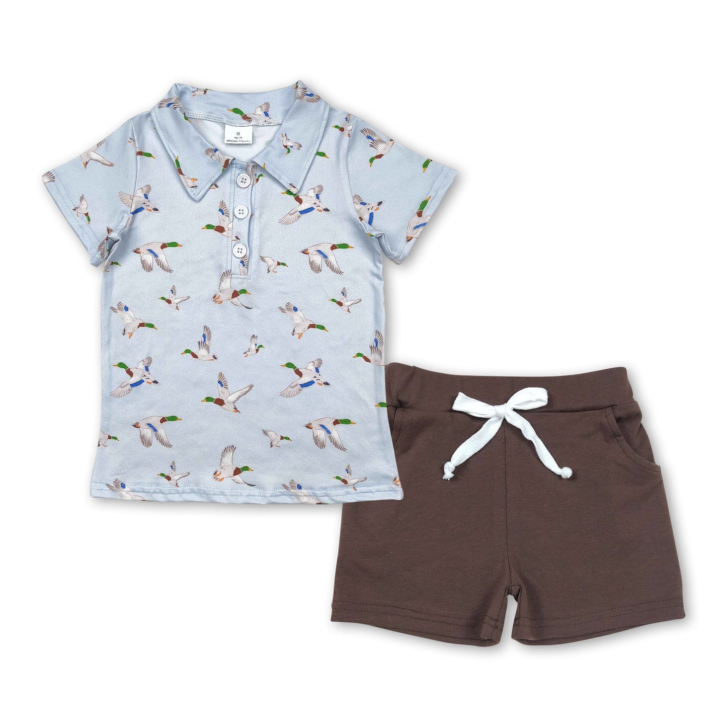 Duck polo shirt brown shorts kids boys summer clothes