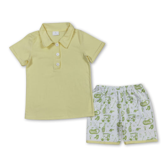 Short sleeves yellow pocket top golf shorts boys clothes