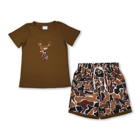 Short sleeves deer top camo shorts toddler boys outfits