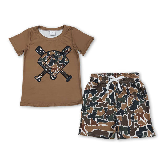 Short sleeves brown camo golf top shorts toddler boys outfits