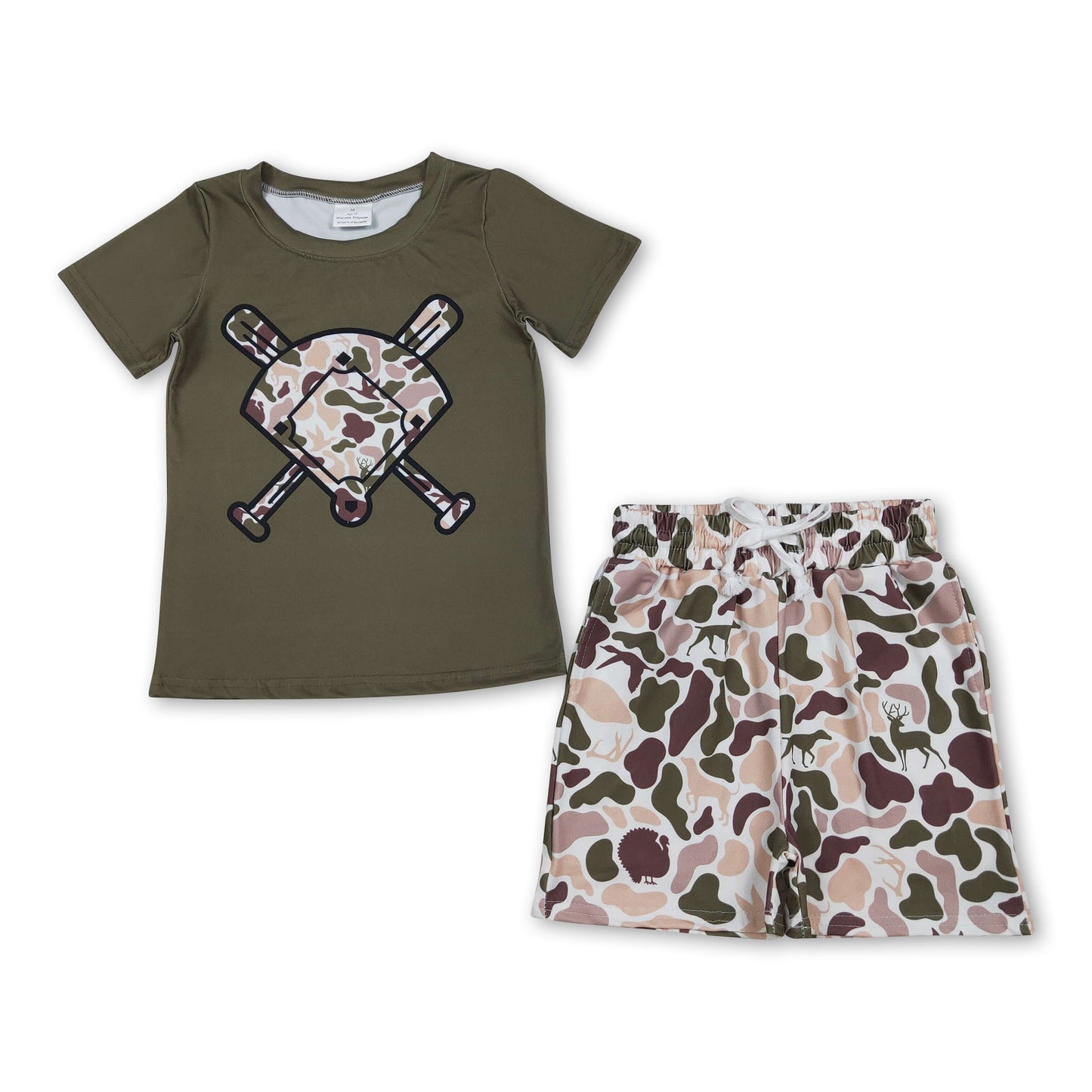 Short sleeves golf top duck dog deer camo shorts boys outfits