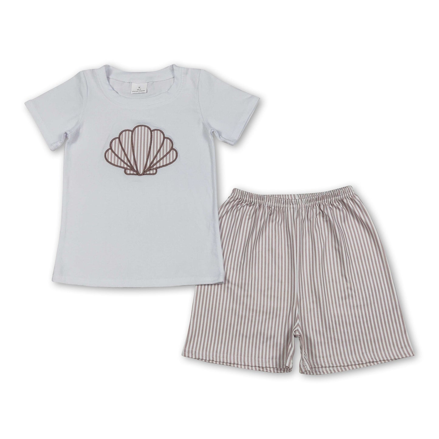 Short sleeves shell embroidery stripe shorts boys outfits
