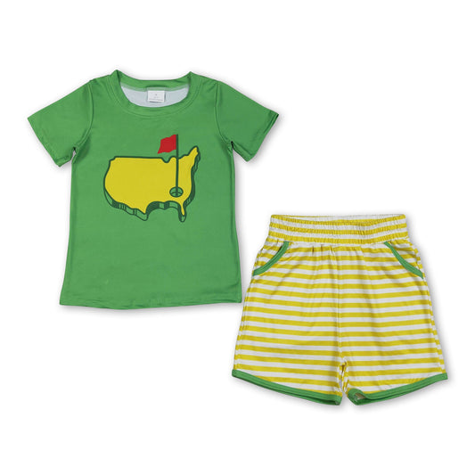 Green short sleeves golf top stripe shorts boys clothes