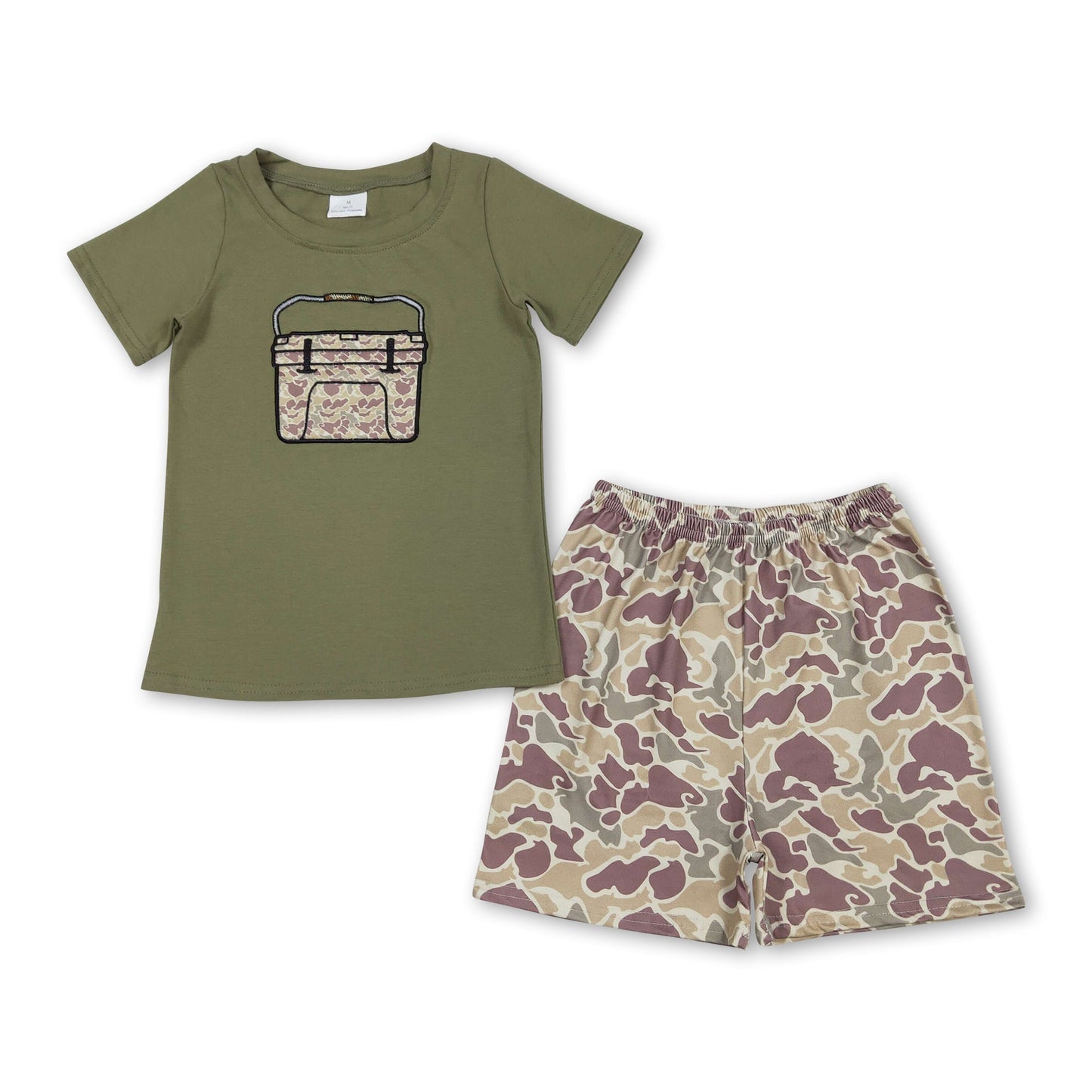 Camo fishing embroidery top shorts boys clothes